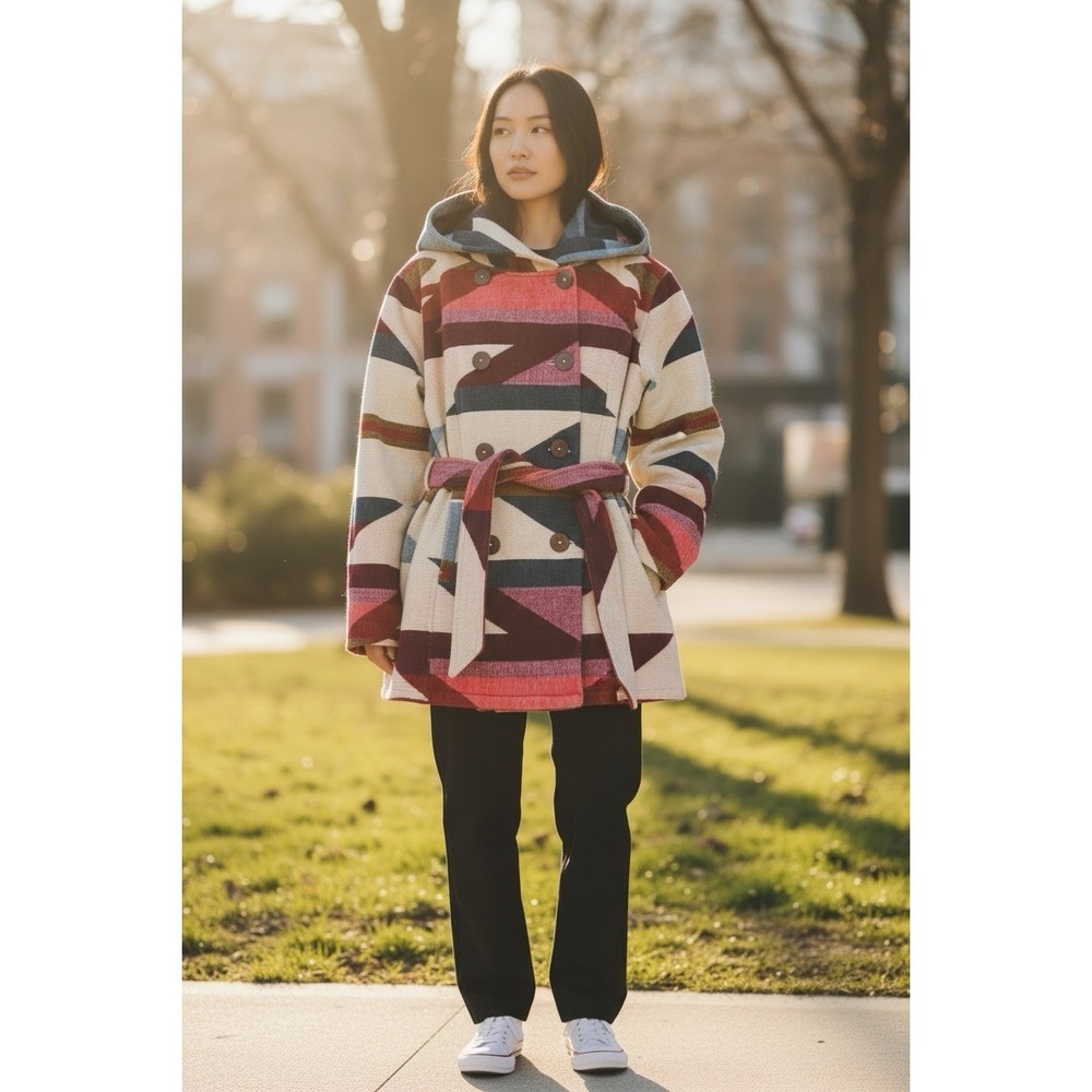 NTVES Jacket Geometric L Alpaca Southwest Aztec Patchwork Ecuador‎ Handmade Wool